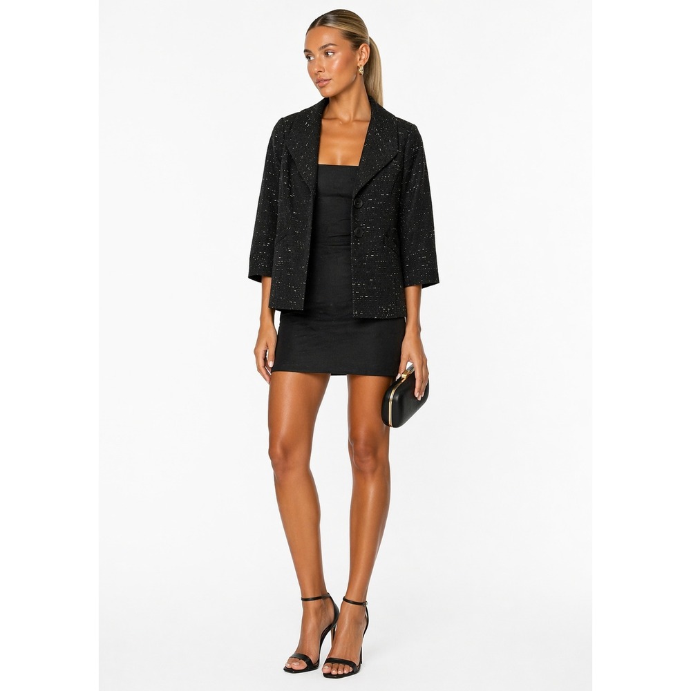 Classiques Entier Atelier Black Textured Tweed 3/4 Sleeve Blazer Jacket S